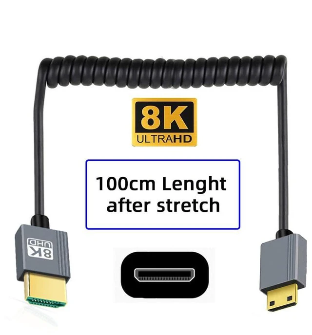 Alt view image 6 of 7 - xiwai Mini HDMI 2.1 Male to HDMI Male 8K 60hz Stretch Coiled Cable 100cm for HDTV Computer Laptop Monitor