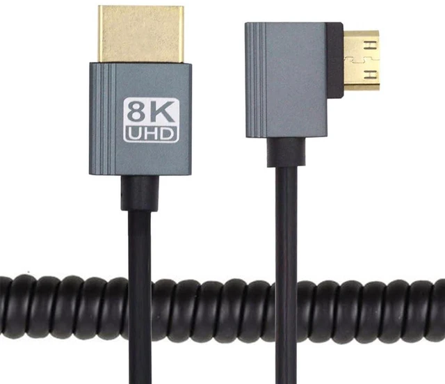 Main image of xiwai Left Angled Mini HDMI 2.1 Male to HDMI Male 8K 60hz 90 Degree Stretch Coiled Cable 100cm for HDTV Computer Laptop Monitor