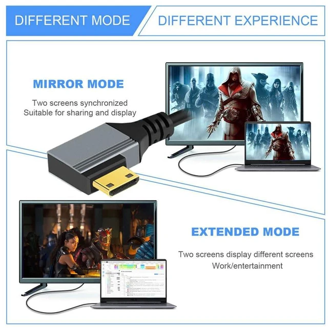 Alt view image 3 of 7 - xiwai Left Angled Mini HDMI 2.1 Male to HDMI Male 8K 60hz 90 Degree Stretch Coiled Cable 100cm for HDTV Computer Laptop Monitor