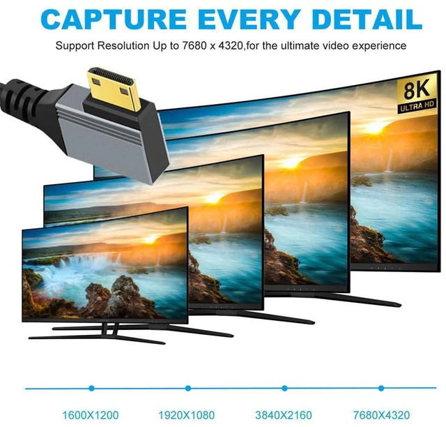 Alt view image 2 of 7 - xiwai Left Angled Mini HDMI 2.1 Male to HDMI Male 8K 60hz 90 Degree Stretch Coiled Cable 100cm for HDTV Computer Laptop Monitor