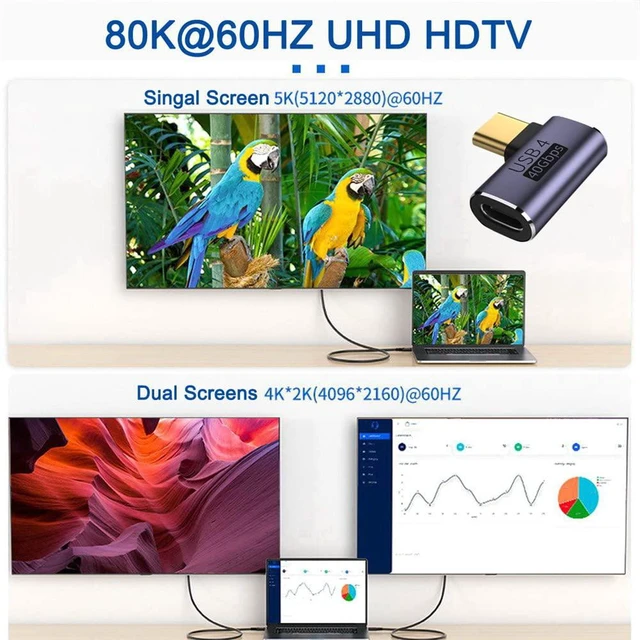 Alt view image 6 of 7 - xiwai USB4 Type C Male to Female 100W Power Data 90 Degree Left Right Angled 8K Video Adapter for Laptop Phone