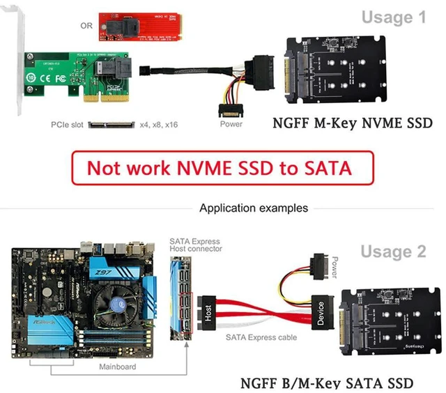 Alt view image 3 of 7 - xiwai NVME U.2 SFF-8639 to NGFF M.2 M-Key SATA PCIe Combo SSD Adapter | for Mainboard,Compatible with SSD 750 p3600 p3700