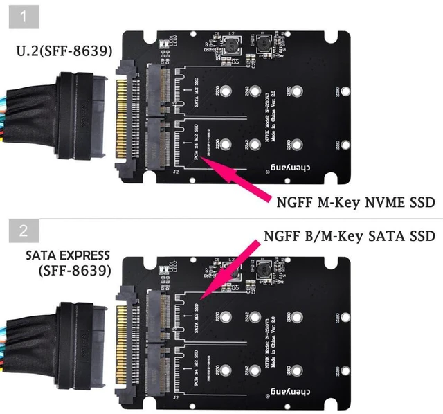 Alt view image 4 of 7 - xiwai NVME U.2 SFF-8639 to NGFF M.2 M-Key SATA PCIe Combo SSD Adapter | for Mainboard,Compatible with SSD 750 p3600 p3700