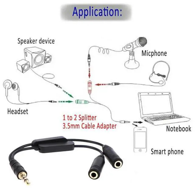 Alt view image 3 of 7 - xiwai 3.5mm Stereo Male to Double 3.5mm Female Audio Cable Headphone Y Splitter with Volume Switch Black