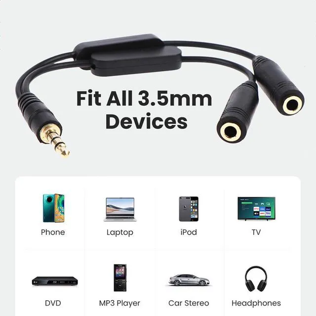 Alt view image 6 of 7 - xiwai 3.5mm Stereo Male to Double 3.5mm Female Audio Cable Headphone Y Splitter with Volume Switch Black
