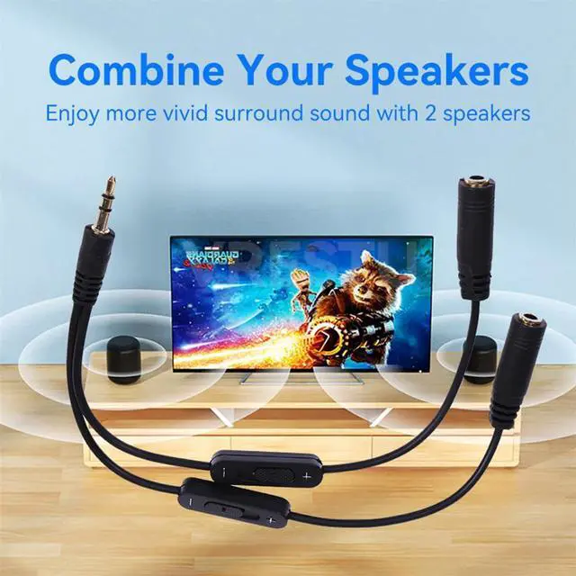 Alt view image 4 of 7 - xiwai 3.5mm Stereo Male to Double 3.5mm Female Audio Cable Headphone Y Splitter with Volume Switch Black