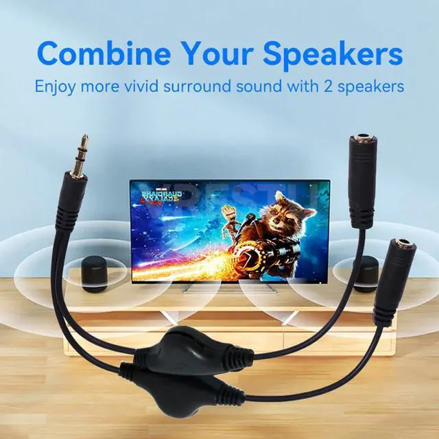 Alt view image 2 of 7 - xiwai 3.5mm Stereo Male to Double 3.5mm Female Audio Cable Headphone Y Splitter with Volume Control Switch