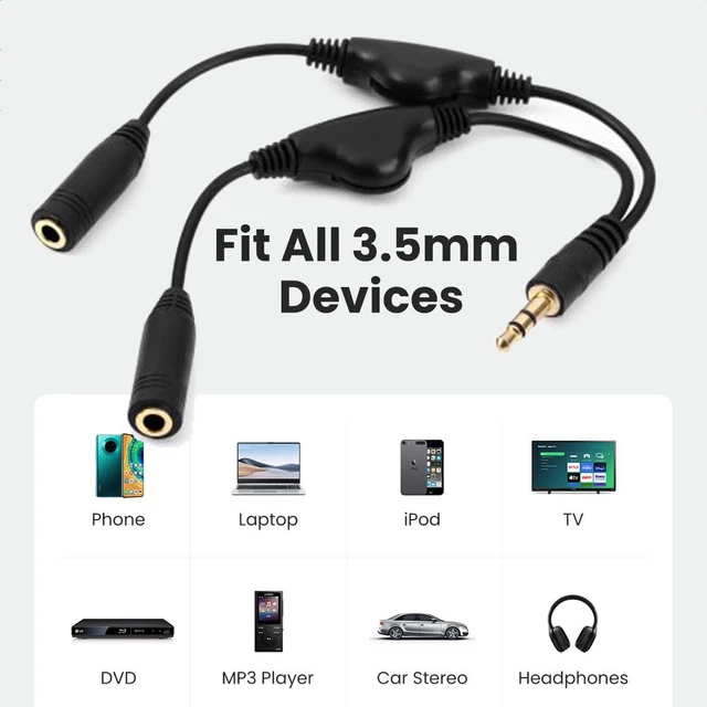 Alt view image 4 of 7 - xiwai 3.5mm Stereo Male to Double 3.5mm Female Audio Cable Headphone Y Splitter with Volume Control Switch