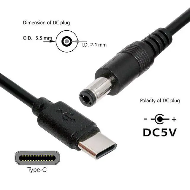 Alt view image 4 of 7 - USB-C 5.1K Resistor Type C Input to 5V DC 5.5 * 2.1mm Output Power Charge Cable 100cm for DC5V Desk Lamp Fan Camera