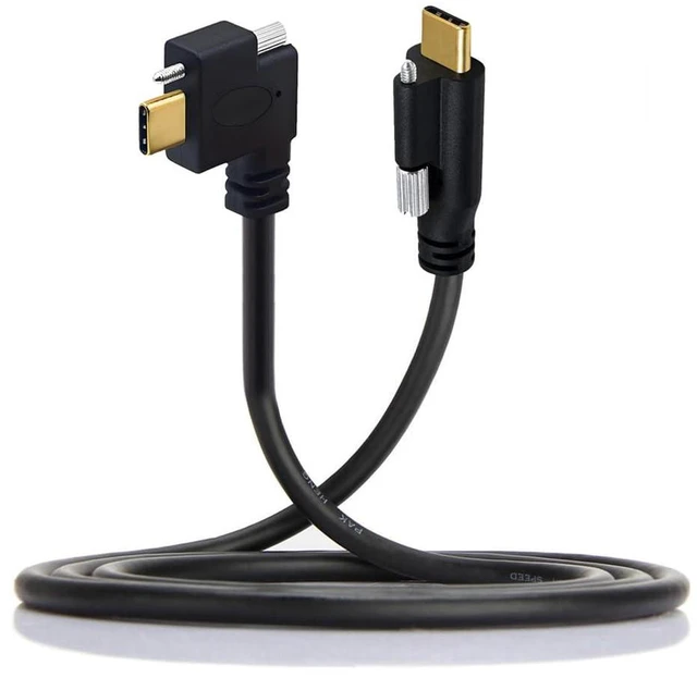 Main image of xiwai USB 3.1 Single Screw Type-C Male to USB-C Single Thumbscrew Locking Horizontal Left Right Angled 90 Degree 10Gbps Data Cable Panel Mount Type 100cm