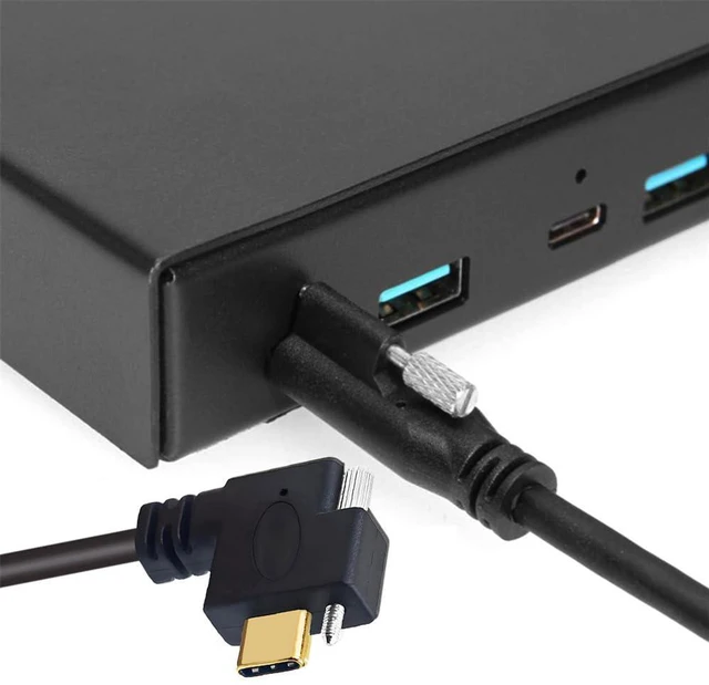 Alt view image 2 of 7 - xiwai USB 3.1 Single Screw Type-C Male to USB-C Single Thumbscrew Locking Horizontal Left Right Angled 90 Degree 10Gbps Data Cable Panel Mount Type 100cm