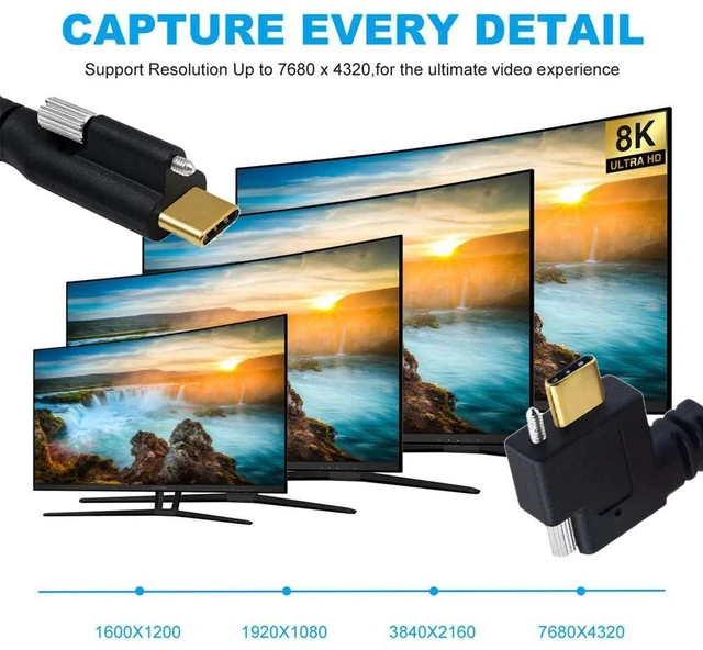 Alt view image 4 of 7 - xiwai USB 3.1 Single Screw Type-C Male to USB-C Single Thumbscrew Locking Horizontal Left Right Angled 90 Degree 10Gbps Data Cable Panel Mount Type 100cm