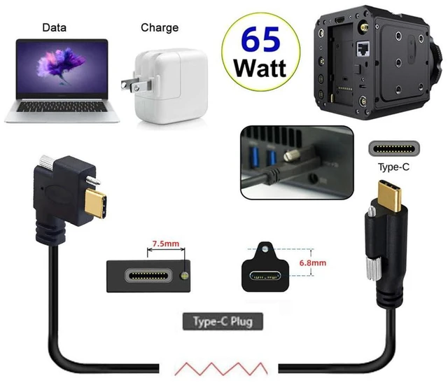 Alt view image 7 of 7 - xiwai USB 3.1 Single Screw Type-C Male to USB-C Single Thumbscrew Locking Horizontal Left Right Angled 90 Degree 10Gbps Data Cable Panel Mount Type 100cm