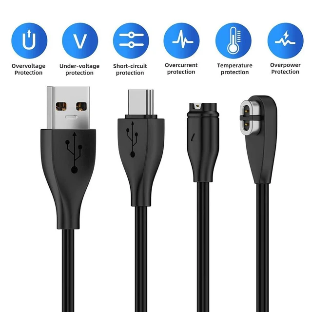 Alt view image 6 of 7 - xiwai 2-Pack USB Type-C & Type-A to Smart Watch Earphone 2Pin 4Pin Magnetic Charging Cable Combo Compatible with Garmin Shokz