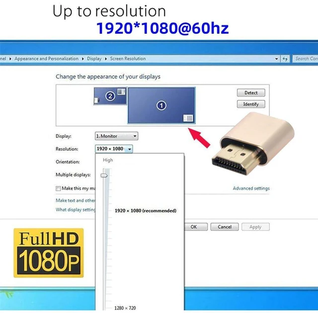 Alt view image 7 of 7 - xiwai 4K Virtual Display Adapter HDMI 1.4 DDC EDID Dummy Plug Headless Ghost Display 1920x1080p@60Hz