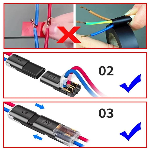Alt view image 7 of 7 - Xiwai 10pcs/lot Double Wire Plug Connector D2 Solderless Pluggable with Locking Buckle Quick Connect Terminal Compatible with Led Light Strip 2Pin 18-22AWG Connectors