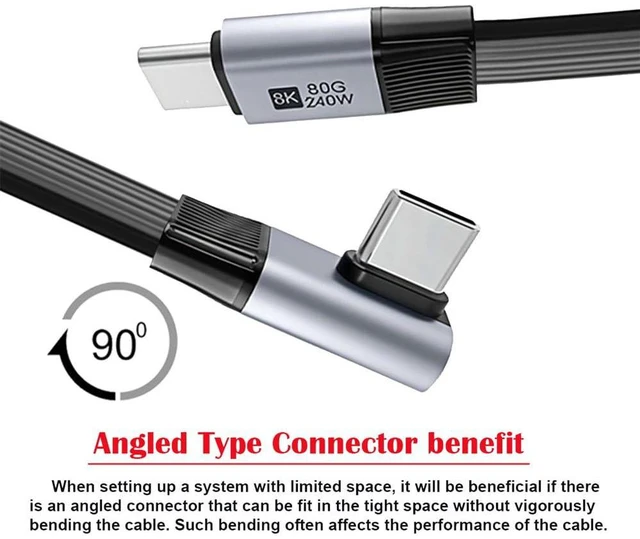 Alt view image 4 of 7 - xiwai 20cm USB5.0 80Gbps Low Profile to Right Angled Flat Slim FPC Male to Male Extension Cable 90 Degree 240W 16K 8K 60Hz 5K Compatible with 40Gbps USB4.0 Thunderbolt3/4/5