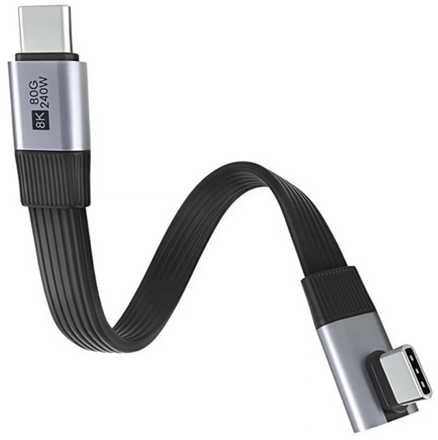 Main image of xiwai 20cm USB5.0 80Gbps Low Profile to Right Angled Flat Slim FPC Male to Male Extension Cable 90 Degree 240W 16K 8K 60Hz 5K Compatible with 40Gbps USB4.0 Thunderbolt3/4/5