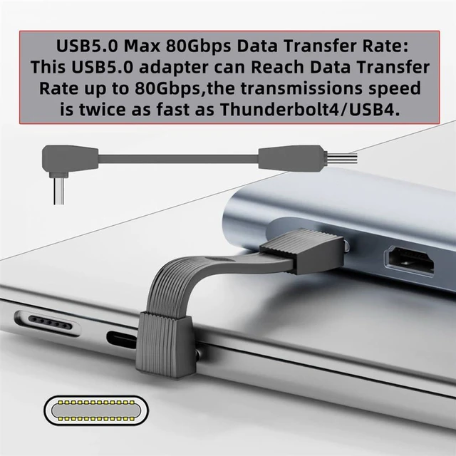 Alt view image 3 of 7 - xiwai 2pcs/Set Up Angled 90 Degree USB5.0 80Gbps Male to Male & Female Extension Cable Flat Slim FPC 240W 16K 8K 60Hz 5K Compatible with 40Gbps USB4.0 Thunderbolt Grey