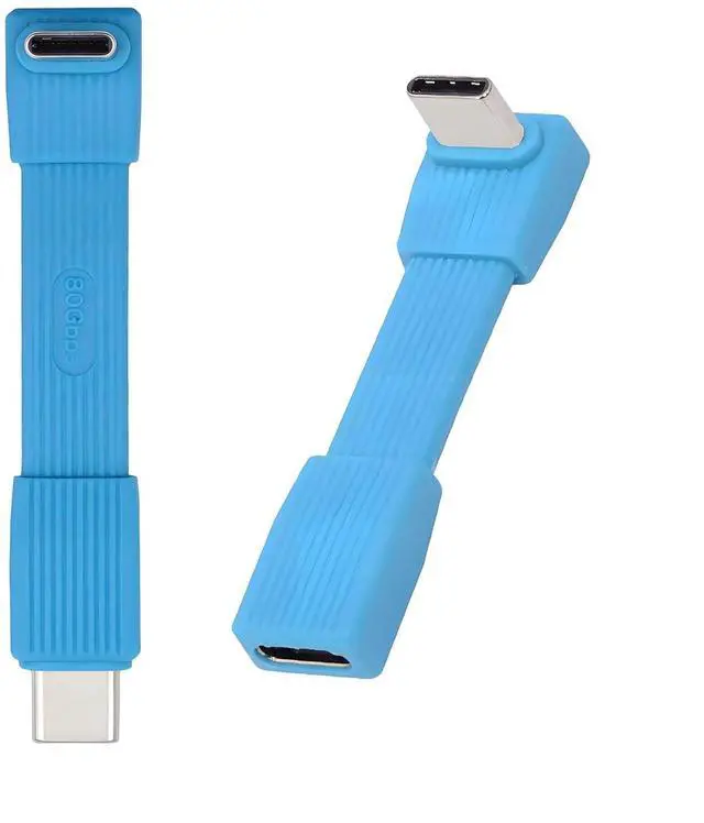 Main image of xiwai 2pcs/Set Up Angled 90 Degree USB5.0 80Gbps Male to Male & Female Extension Cable Flat Slim FPC 240W 16K 8K 60Hz 5K Compatible with 40Gbps USB4.0 Thunderbolt Blue