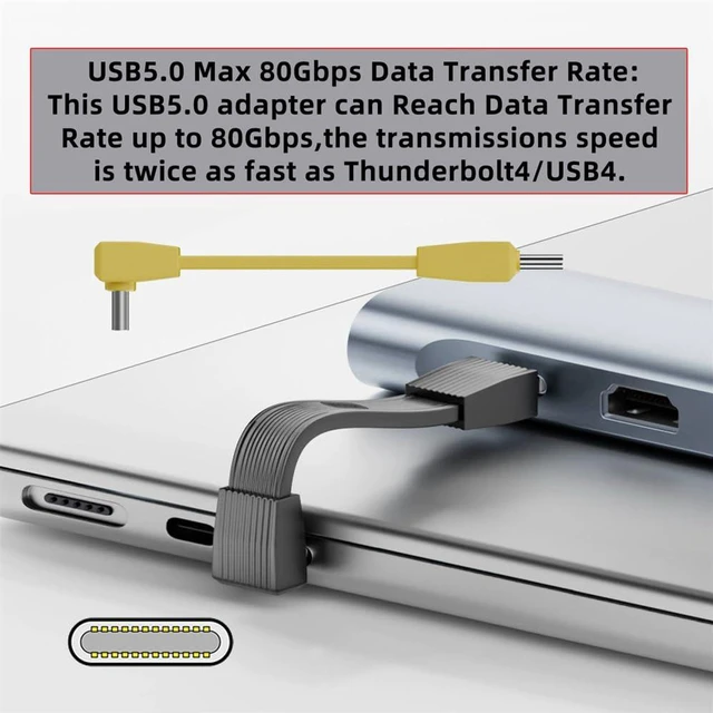Alt view image 3 of 7 - xiwai 2pcs/Set Up Angled 90 Degree USB5.0 80Gbps Male to Male & Female Extension Cable Flat Slim FPC 240W 16K 8K 60Hz 5K Compatible with 40Gbps USB4.0 Thunderbolt Yellow