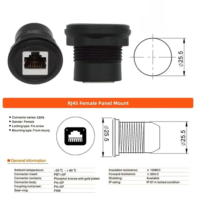 Alt view image 5 of 7 - xiwai Waterproof UTP STP RJ45 Female to CAT5E Female Extension Adapter Networking Patch Coupler Car Panel Mount Design