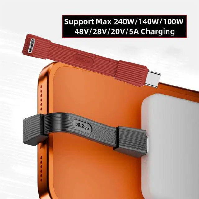 Alt view image 4 of 7 - xiwai 2pcs/Set Up Angled 90 Degree USB5.0 80Gbps Male to Male & Female Extension Cable Flat Slim FPC 240W 16K 8K 60Hz 5K Compatible with 40Gbps USB4.0 Thunderbolt Red