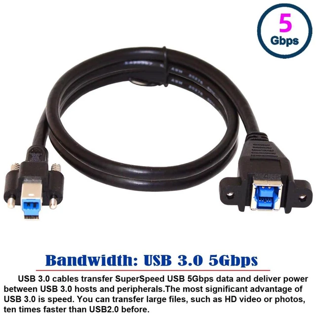 Alt view image 2 of 7 - xiwai USB 3.0 Back Panel Mount B Male to Female B Type Extension Cable Dual Thumbscrews 0.5m