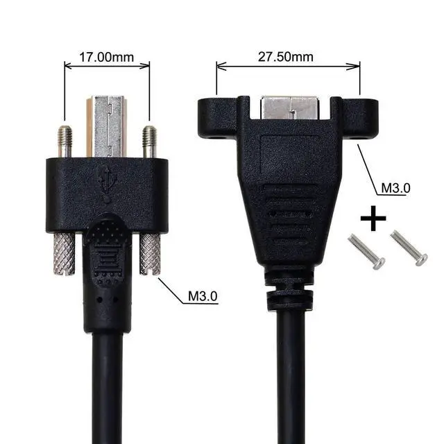 Alt view image 2 of 7 - 50cm Dual Thumbscrews USB 3.0 Back Panel Mount B Male to Female B Type Extension Cable