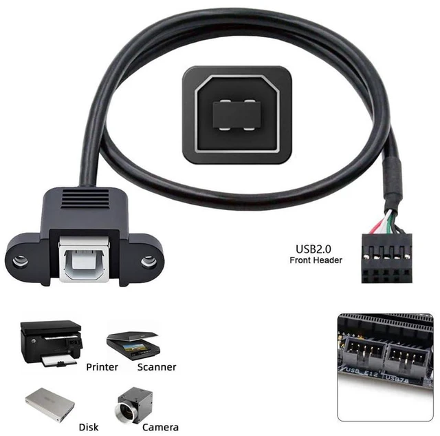 Alt view image 4 of 7 - USB 2.0 9pin 10pin Motherboard Header to USB Standard Type-B Female Extension Cable with Nuts for Panel Mount