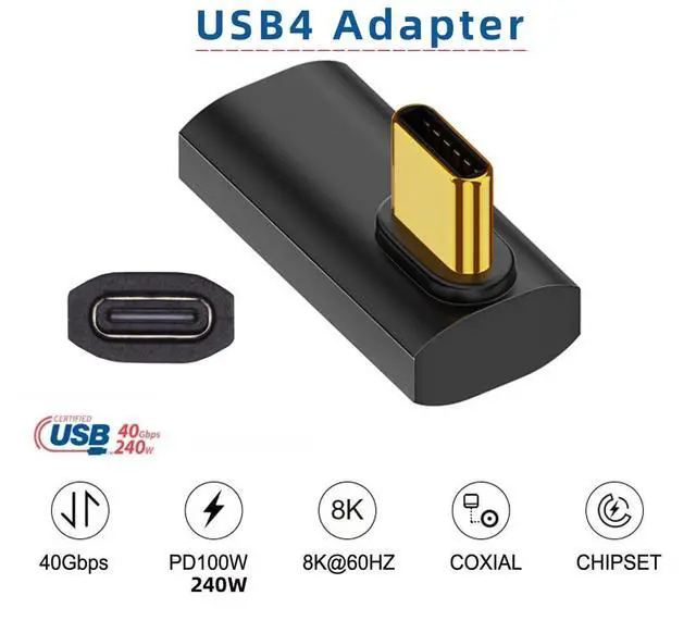 Alt view image 5 of 7 - 40Gbps USB4 Type C 240W Power Data 8K Video Male to Female Extension Low Profile Left Right Angled Adapter for NS Phone Laptop