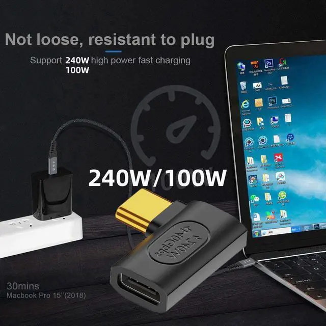 Alt view image 7 of 7 - 40Gbps USB4 Type C 240W Power Data 8K Video Male to Female Extension Left Right Angled Adapter for NS Phone Laptop