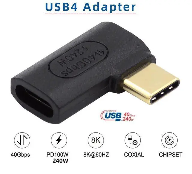 Alt view image 5 of 7 - 40Gbps USB4 Type C 240W Power Data 8K Video Male to Female Extension Left Right Angled Adapter for NS Phone Laptop