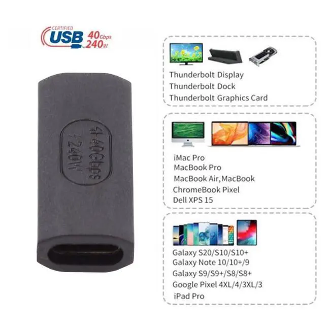 Alt view image 3 of 7 - USB4 Type C Female to Female Extension 240W Power 40Gbps Data 8K Video Straight Connector Adapter for NS Phone Laptop