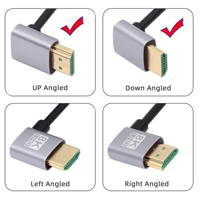 Alt view image 2 of 7 - Cable HDMI 2.1 Ultra Thin HDTV Cable 8K 4K Hyper Super Flexible Slim Cord Down Angled to Up Angled 90 Degree Type-A for Computer HDTV (50cm)