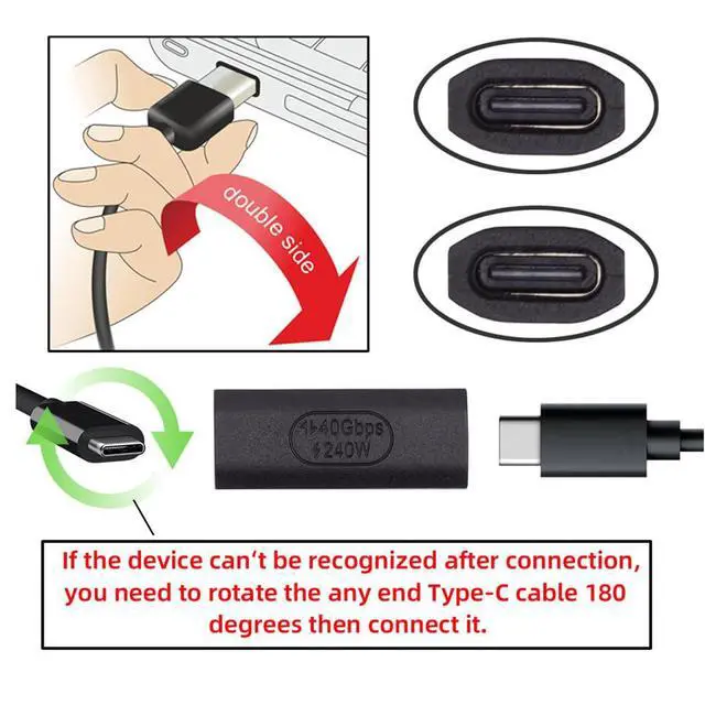 Alt view image 4 of 7 - USB4 Type C Female to Female Extension 240W Power 40Gbps Data 8K Video Straight Connector Adapter for NS Phone Laptop