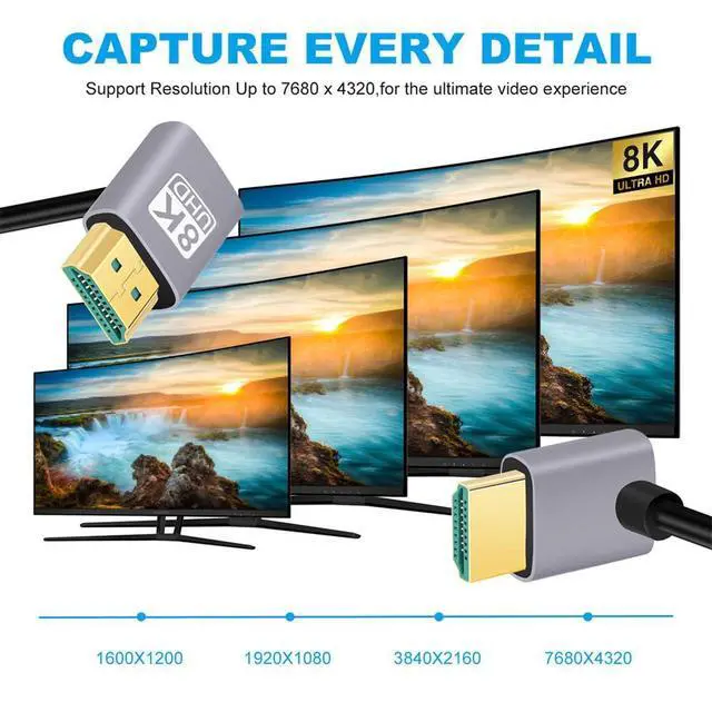 Alt view image 4 of 7 - Cable HDMI 2.1 Ultra Thin HDTV Cable 8K 4K Hyper Super Flexible Slim Cord Up Angled to Up Angled 90 Degree Type-A for Computer HDTV (50cm)