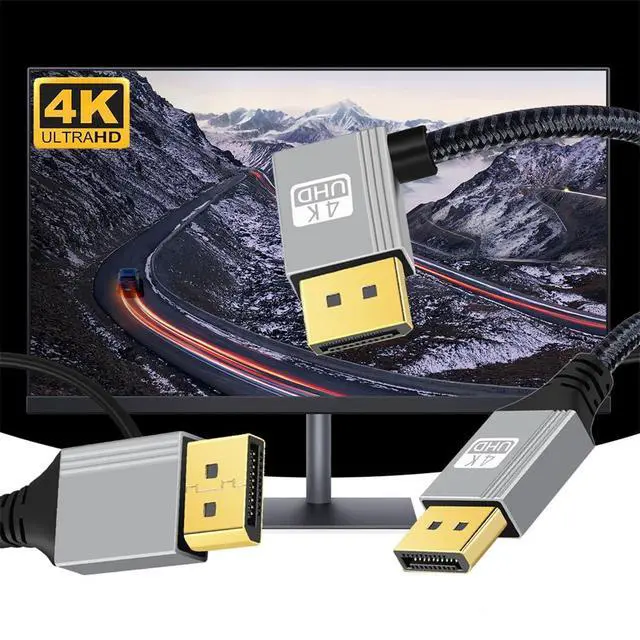Alt view image 5 of 7 - 4K 60hz DisplayPort DP to DP Ultra-HD UHD Cable 32.4Gbps high-Speed Left Angled Silver Sleeve 2.0M