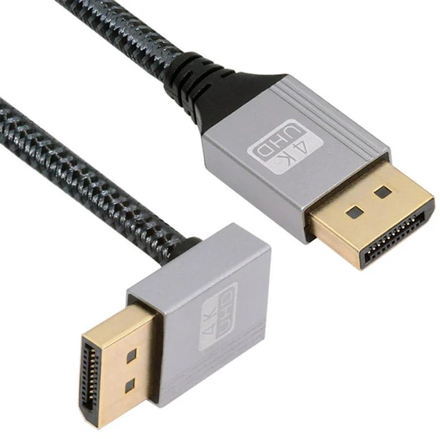 Main image of xiwai Down Angled DP to DP Cable 4K 60hz 90 Degree DisplayPort Cable Silver Sleeve Ultra-HD UHD for Desktop Laptop Monitor Graphics Card,2m