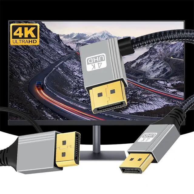 Alt view image 5 of 7 - 4K 60hz DisplayPort DP to DP Ultra-HD UHD Cable 32.4Gbps high-Speed Right Angled Silver Sleeve 2.0M