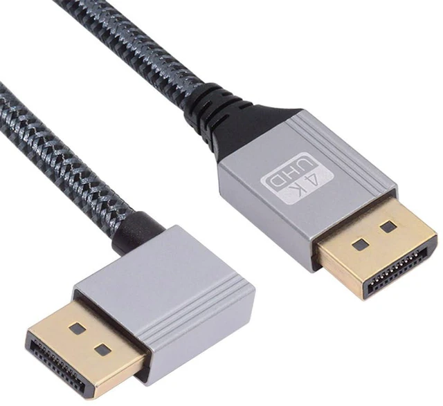Main image of xiwai DisplayPort Cable DP to DP 4K 60hz Ultra-HD UHD 90 Degree Right Angled Silver Sleeve for Graphics Card Desktop Laptop Monitor, 2m