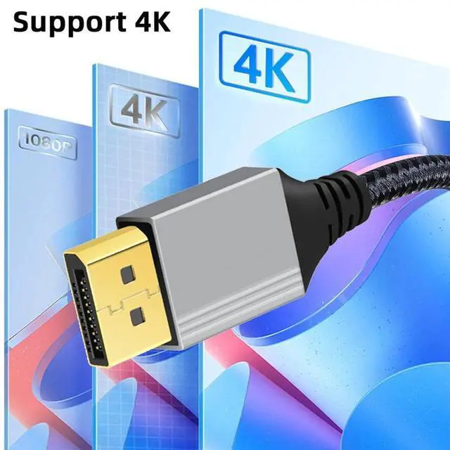 Alt view image 2 of 7 - 4K 60hz DisplayPort DP to DP Ultra-HD UHD Cable 32.4Gbps high-Speed Up Angled Silver Sleeve 1.0M