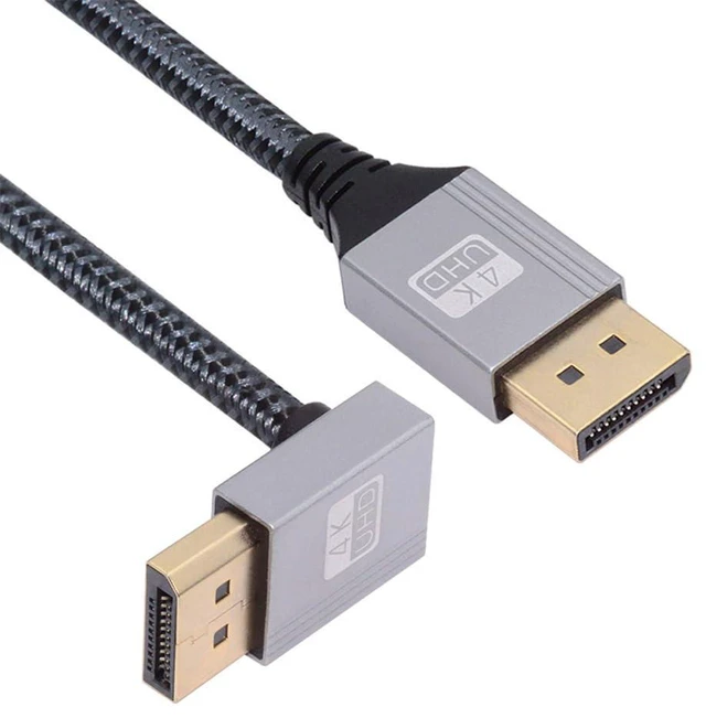 Main image of xiwai Up Angled DP to DP Cable 4K 60hz 90 Degree DisplayPort Cable Silver Sleeve Ultra-HD UHD for Desktop Laptop Monitor Graphics Card, 1m