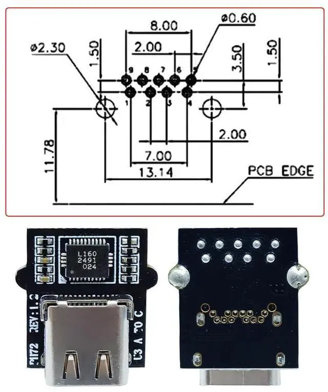 Alt view image 3 of 7 - DC 5V Power DIY OEM Type-C Female Socket Connector with VL160 Chipset Replace for USB3.0 Type-A Female DIP Type