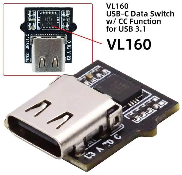 Alt view image 5 of 7 - DC 5V Power DIY OEM Type-C Female Socket Connector with VL160 Chipset Replace for USB3.0 Type-A Female DIP Type