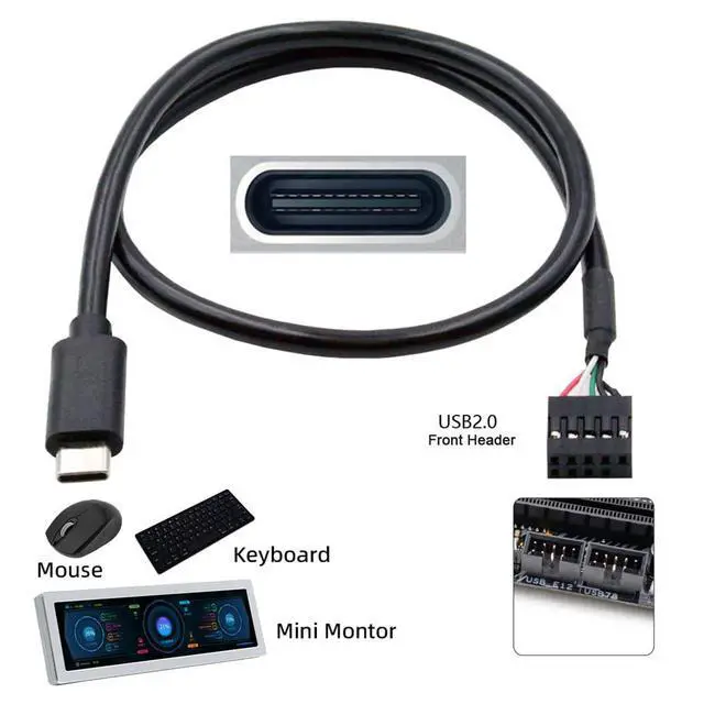 Alt view image 4 of 7 - 9pin 10pin USB 2.0 Motherboard Header to Type-C USB-C Cable for Mini Monitor Sensor Panel Camera 50cm