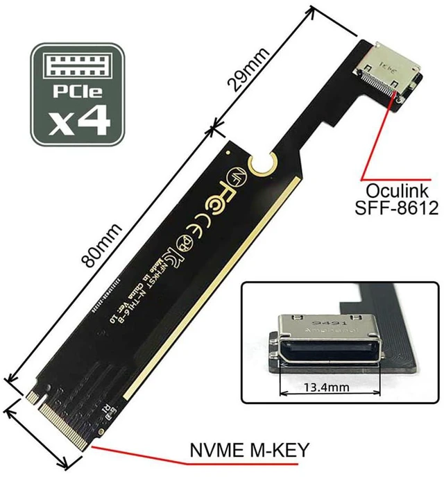 Alt view image 2 of 7 - xiwai Oculink SFF-8612 SFF-8611 to PCI-E 3.0 M.2 M-Key Host Adapter for ThinkBook 16+ External Graphics Card & SSD