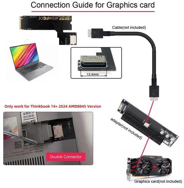 Alt view image 3 of 7 - M.2 M-Key PCI-E 4.0 to SFF-8612 SFF-8611 Oculink Host Adapter for 2024 ThinkBook 14+ AMD8845 External Graphics Card & SSD