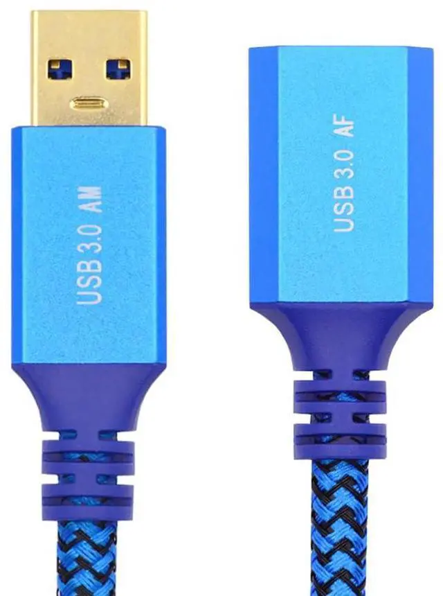 Main image of xiwai 5Gbps USB 3.0 Type-A Male to USB3.0 A Female Extension Braided Cable Sleeve Blue for Disk SSD Camera Data 0.3m