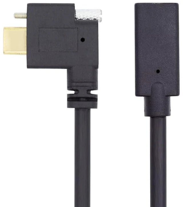 Main image of xiwai Screw Locking USB 3.1 Type C USB-C Cable Right Angled Male to Female Extension Data Cord for Realsense Camera VR Quest Link 0.3m